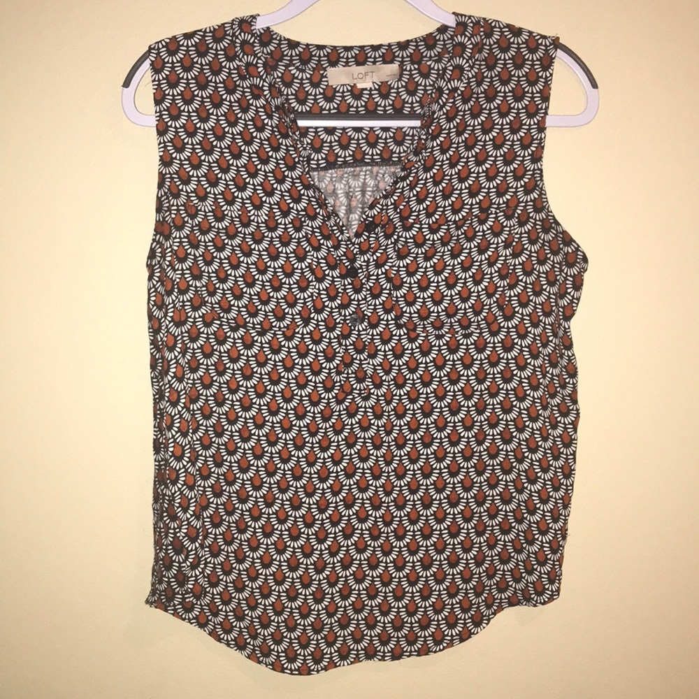 LOFT Top Red White Blue Size Petite Medium
